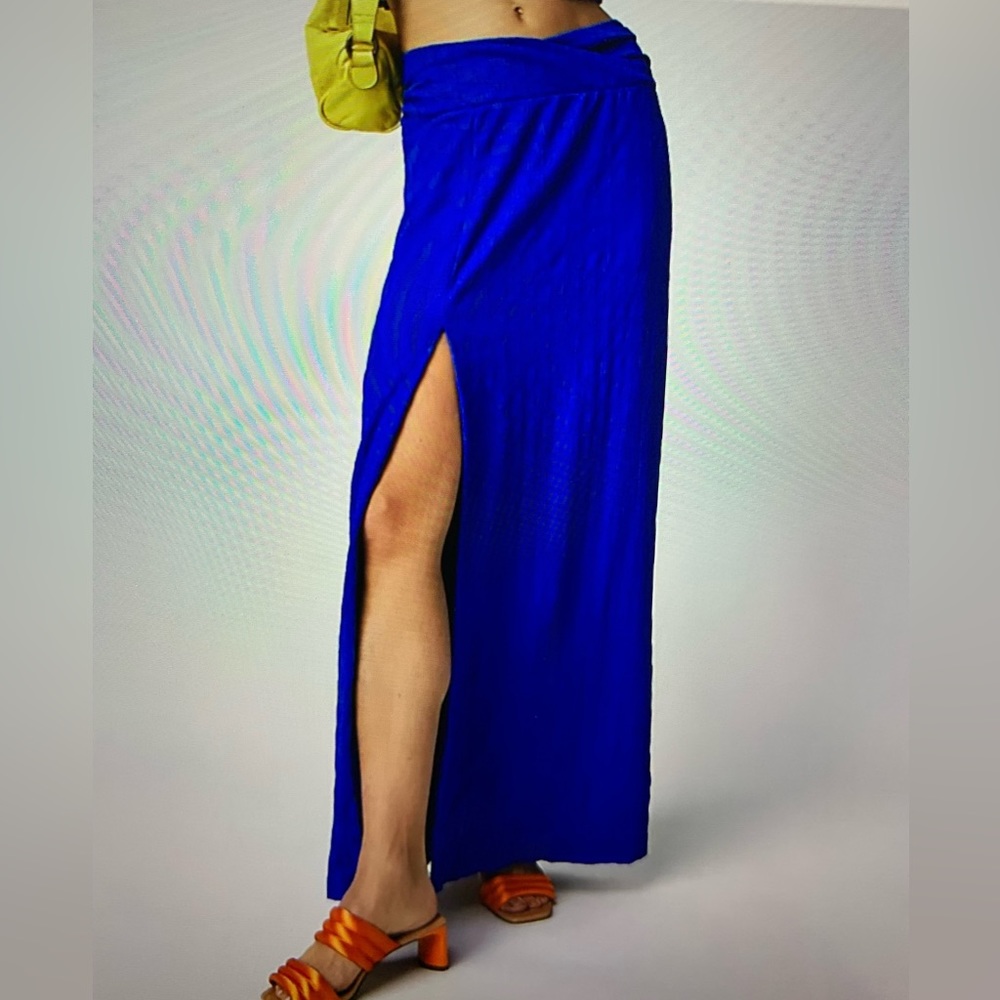 Free People Mazarine Blue High Slit Skirt